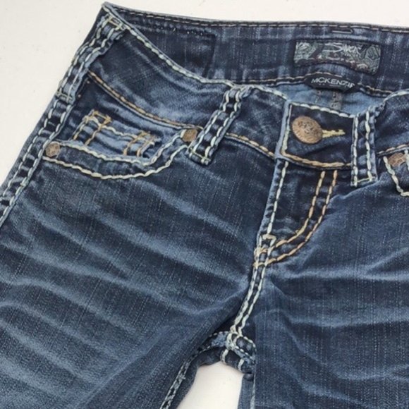 VINTAGE SILVER MCKENZIE JEANS SLIMCUT 26x34 DECORATED FLAP POCKET !! 😎 - Picture 15 of 16
